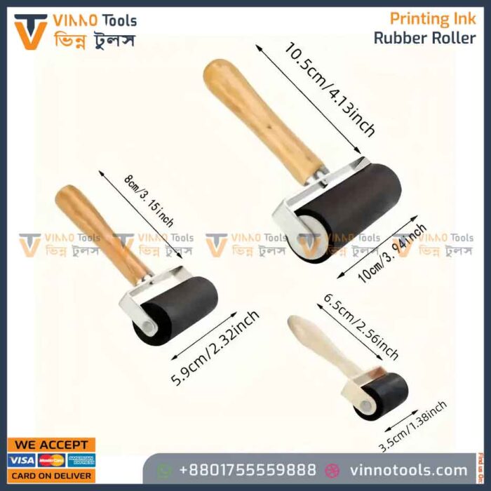 Heavy-Duty Wooden Handle Rubber Roller Art Stamping Tool Paint Roll - Image 1