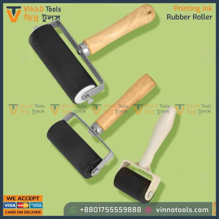 Heavy-Duty Wooden Handle Rubber Roller Art Stamping Tool Paint Roll - Image 2